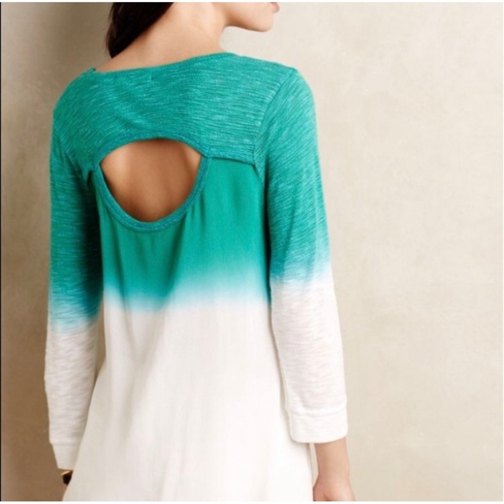 Anthropologie Green Ombre Cutout Back Slub Knit Top Womens M Boho Coastal Summer - Picture 2 of 7